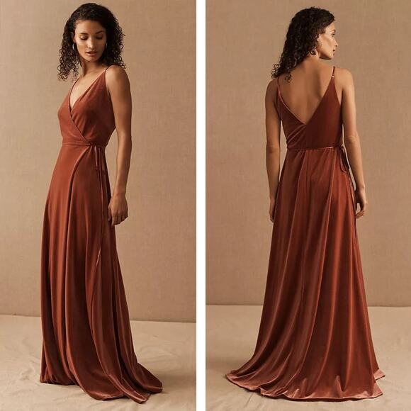Jenny Yoo Andi Velvet Maxi Dress Cinnamon Rose 12 NEW - Picture 2 of 13